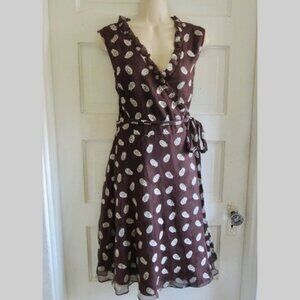 Kate Spade Brown Pineapple Embroidered 100% Silk Wrap Dress 10